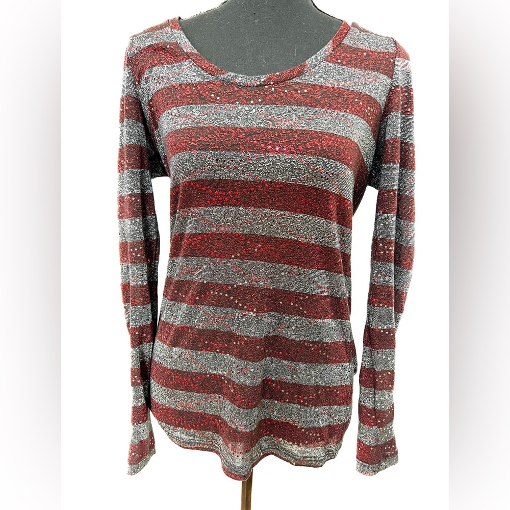 BKE sheer long sleeve striped top. Size medium